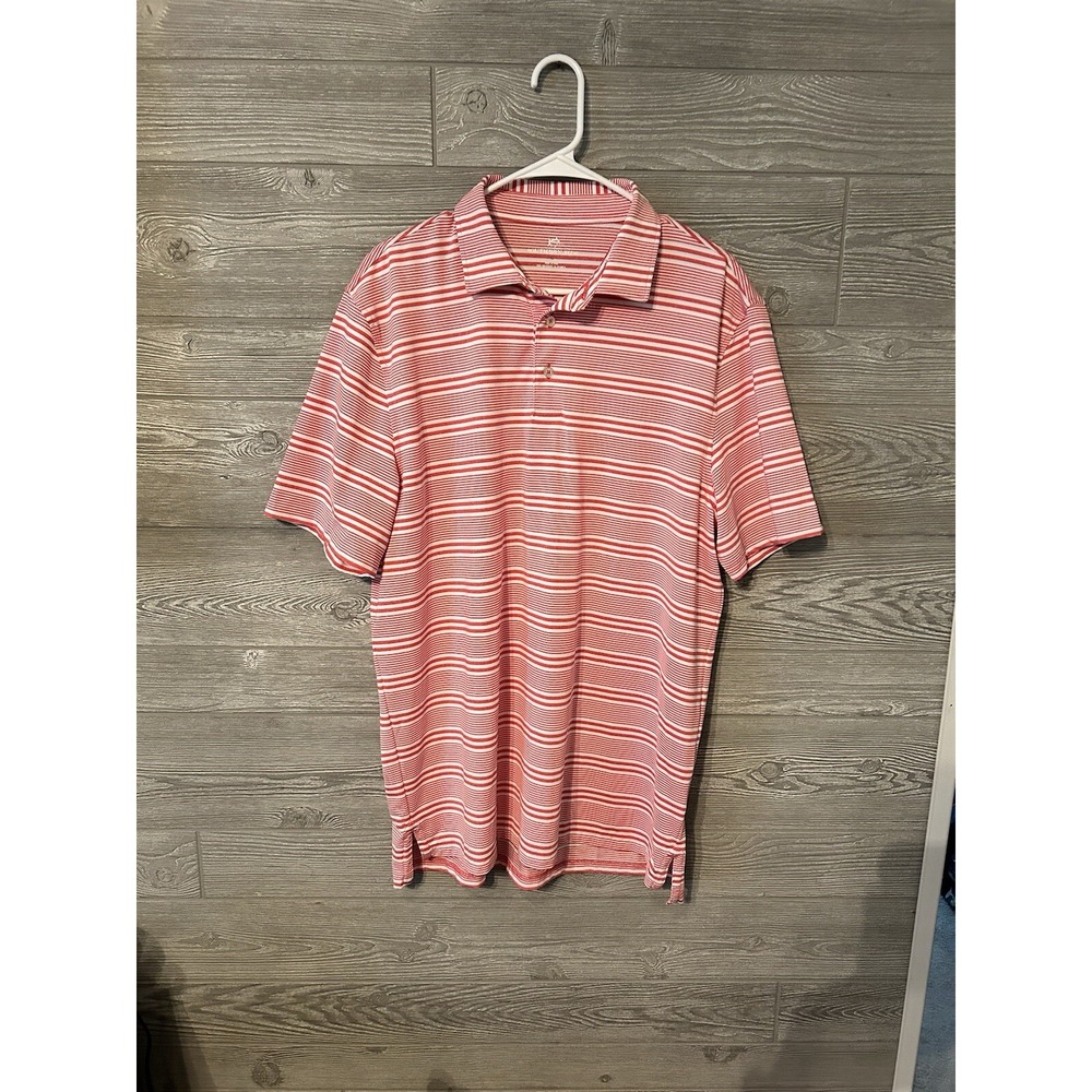 Southern Tide Polo Shirt Men Large Heather Red & White Striped Performance Golf